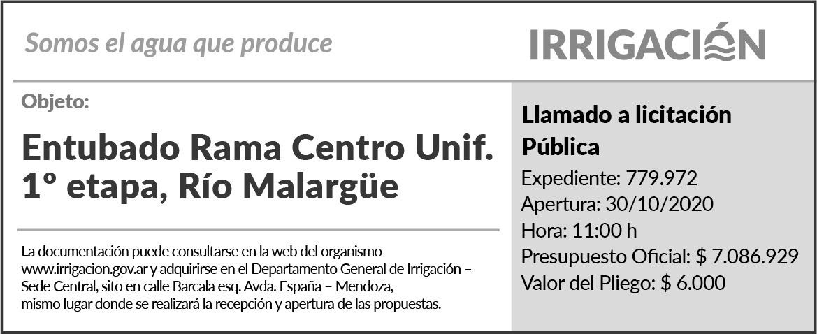 Licitación obra de entubado rama centro unificado 1a etapa