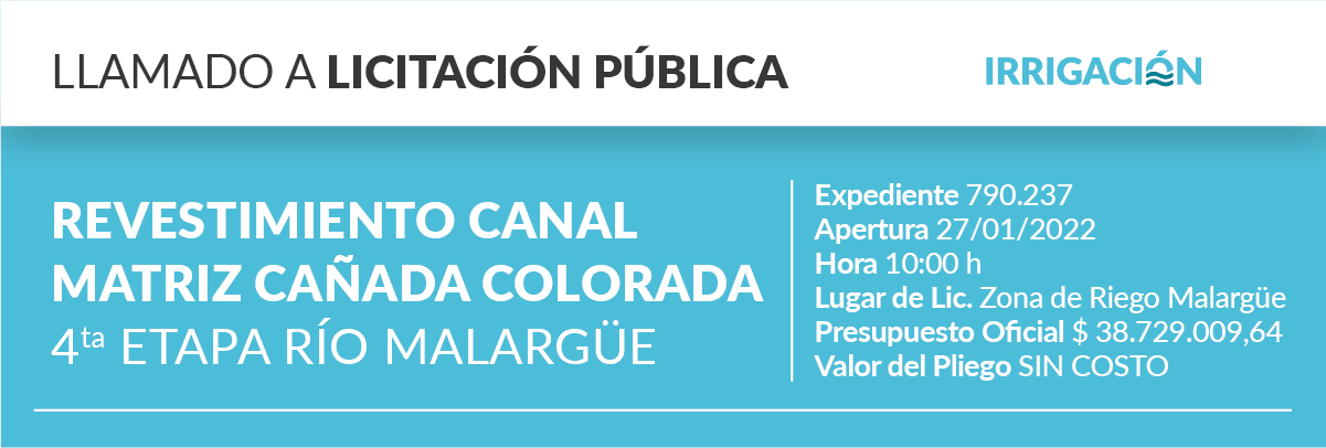 Revestimiento canal Matriz Cañada Colorada- 4ta etapa. Río Malargüe