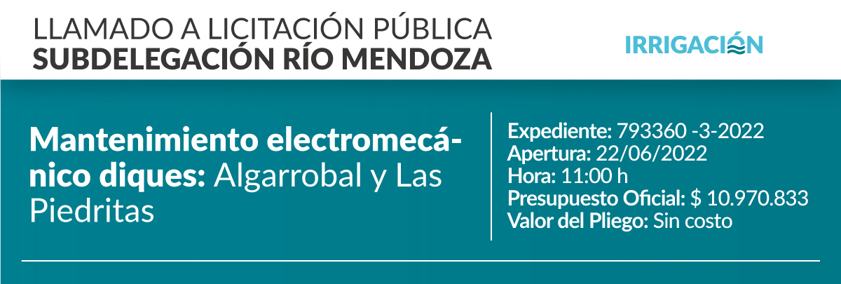 Mantenimiento electromecánico diques: Algarrobal y Las Piedritas. Río Mendoza