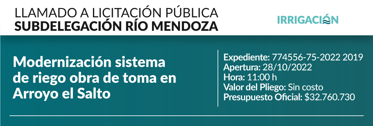 Obra de toma en arroyo El Salto, cuenca del río Mendoza