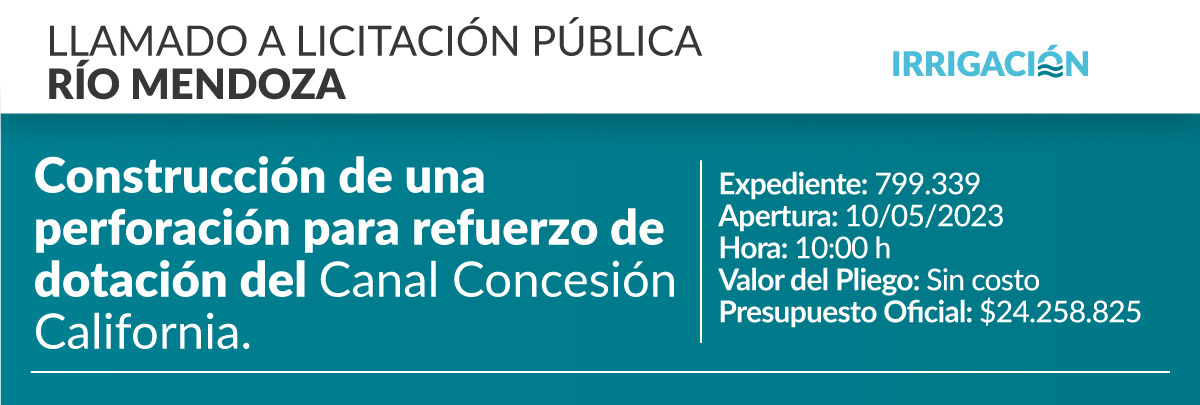 Construcción de una perforación para refuerzo de dotación del canal Concesión California- río Mendoza